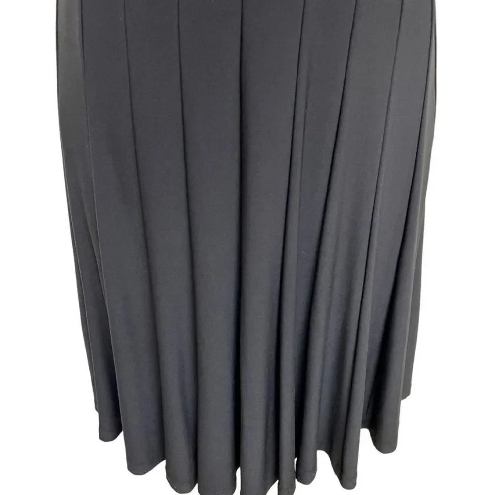 Lauren Ralph Lauren Black Beaded V Neck Pleated A Line Sleeveless Lined Dress 8 - Picture 4 of 14